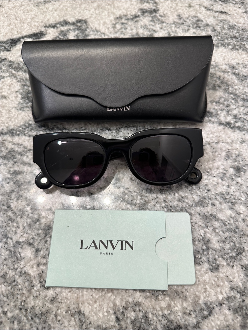 Authentic Lanvin Black Cat-Eye Women's Sunglasses with Case